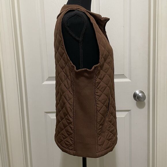 Bienzoe Quilted Casual Vest Sleeveless Jacket Chocolate Brown Women's Medium - Picture 2 of 7